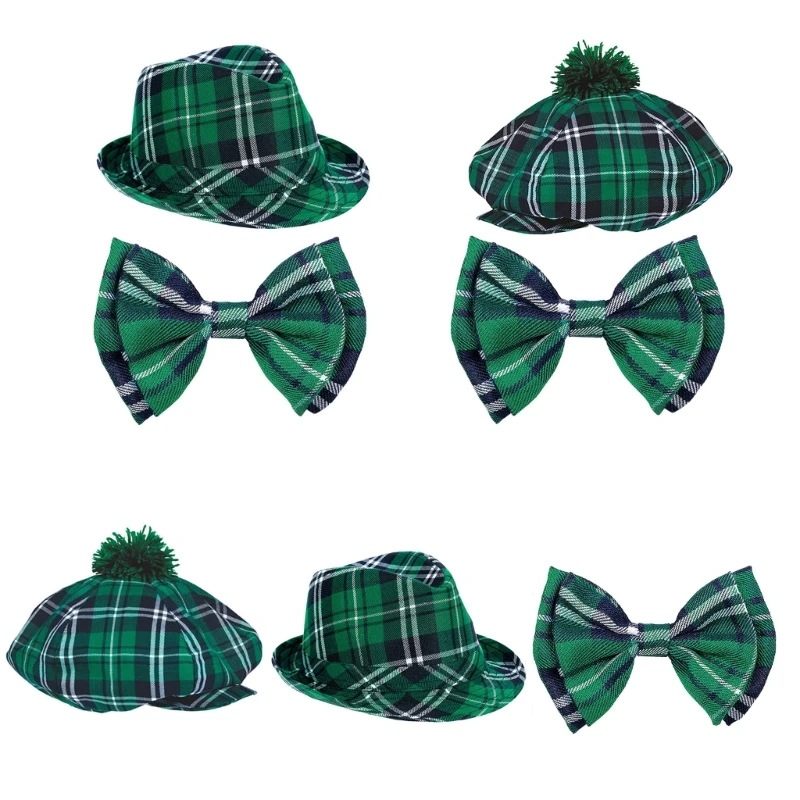 

New Plaids Bowtie for Patrick's Days Panama Hat Party Handmade Accessories