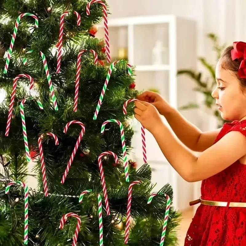 Adornos de Bastones de Caramelo Artificiales, Bastones de Caramelo de Plástico a Rayas Rojas y Verdes, Decoración Colgante para Árbol de Navidad, para Fiestas Navideñas y Decoración del Hogar
