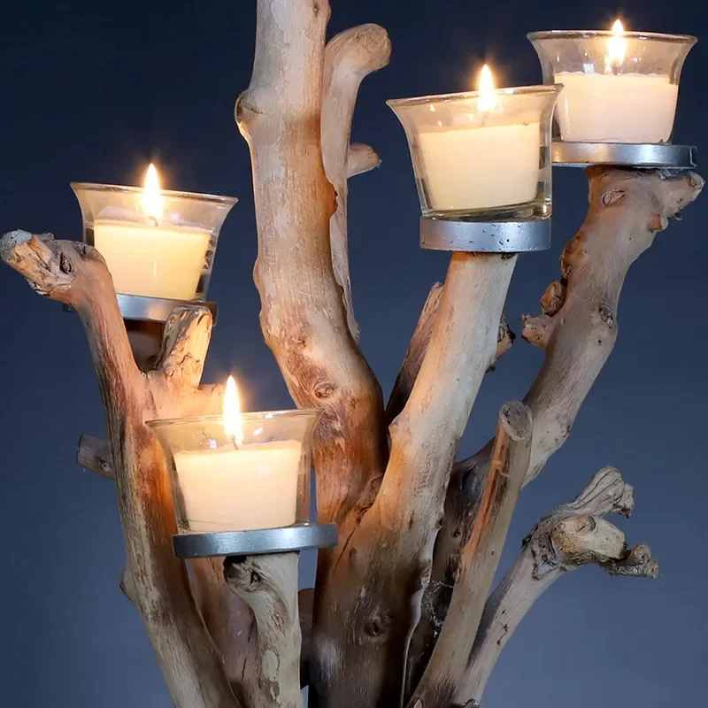 Handmade Wooden Candlesticks Rotten Wood Roots Branches Retro Style Creative Ornaments for Romantic Dinner Candlelight Decor