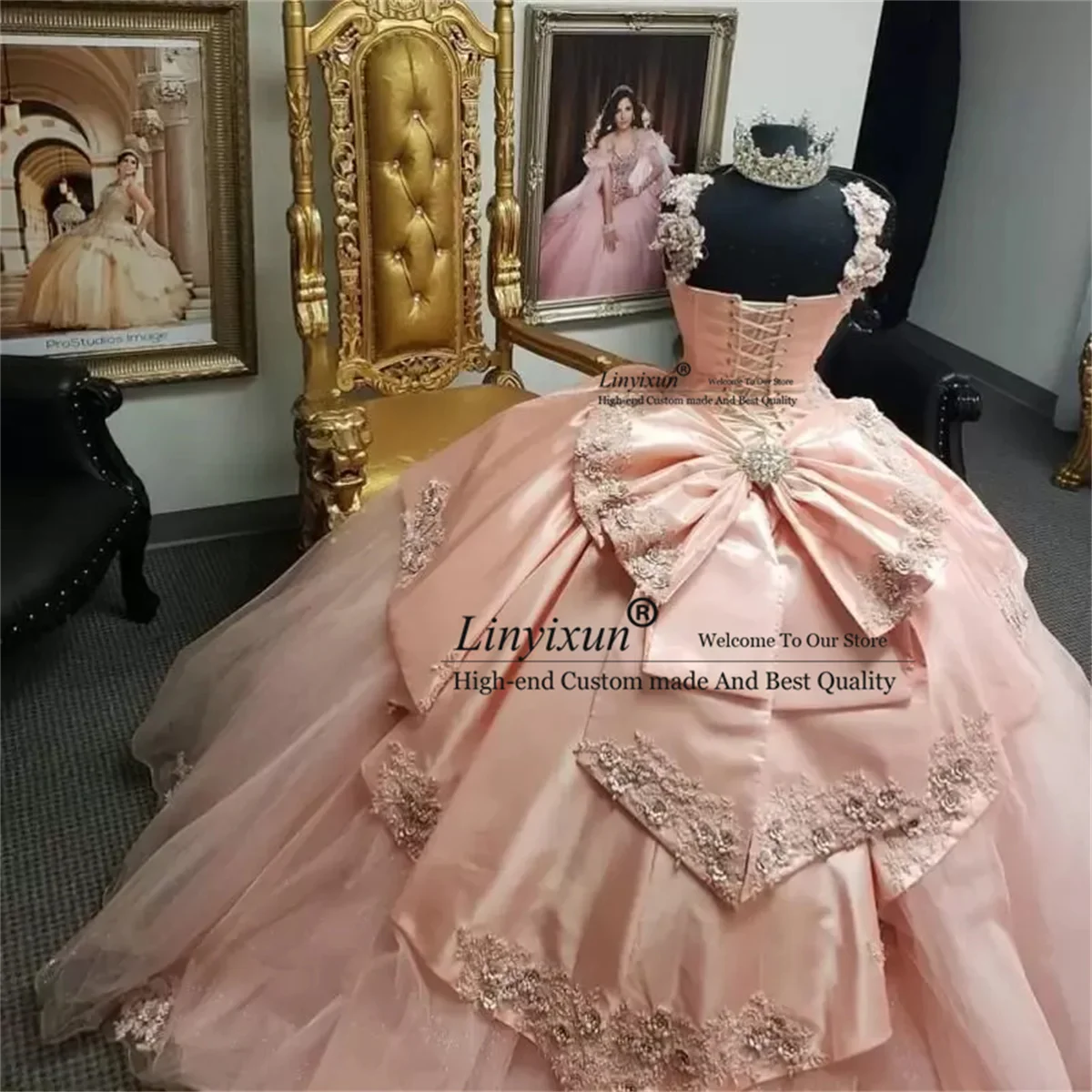 

Платье принцессы с открытыми плечами Quinceanera с 3D-платьем и аппликацией из кружева по индивидуальному заказу, милое бальное платье 16, корсет, Vestido De 15 Anos