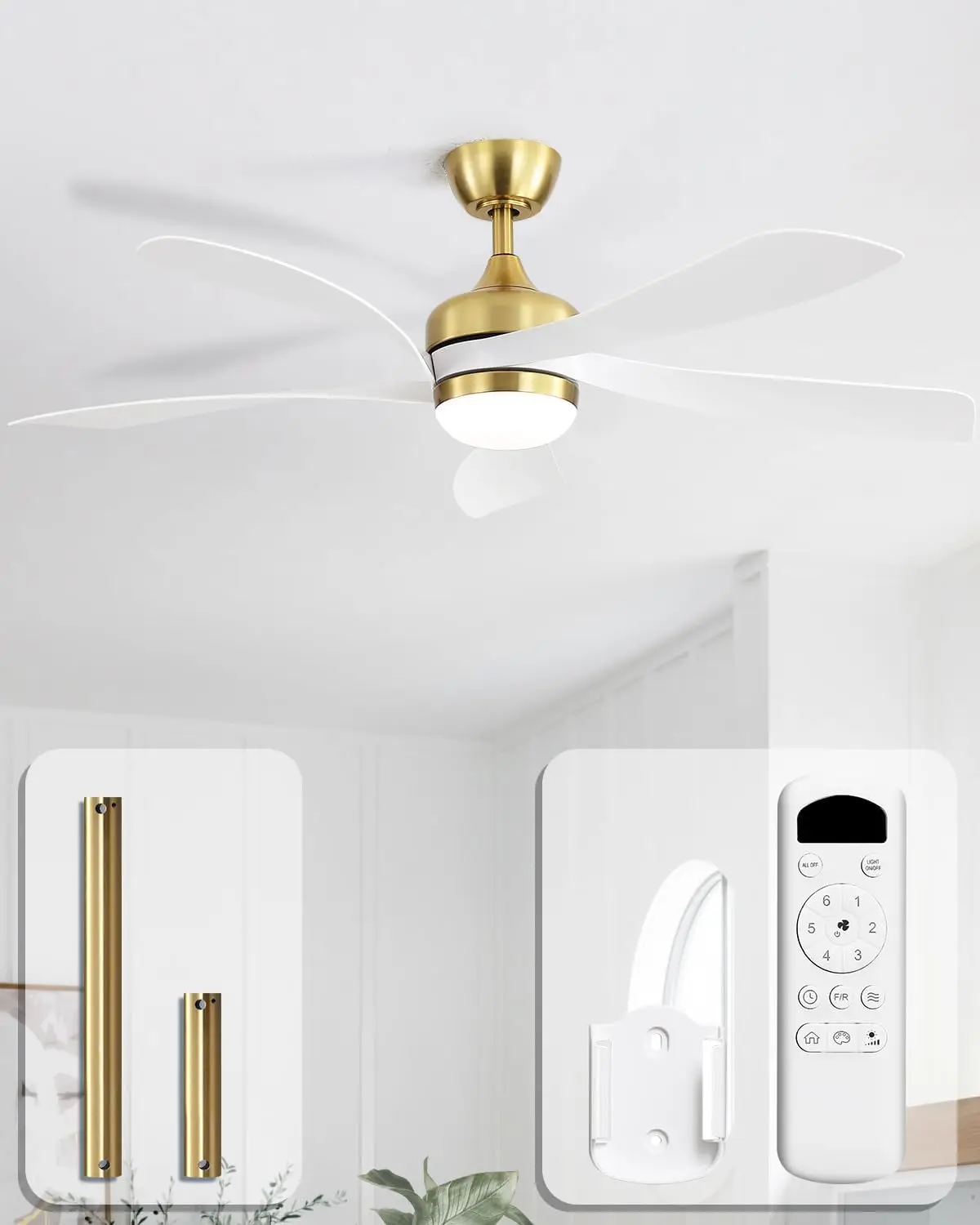 

52-Inch Low Profile Ceiling Fan with Light and Remote, 6-Speed 3-Color Temp 3-Timer Outdoor Fan, 5-Blade Reversible DC Motor, Modern Design for Living Room, Bedroom, Patio