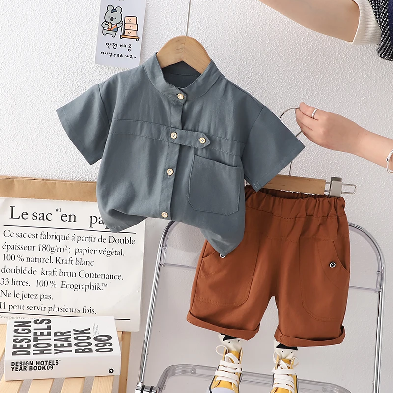 Ensemble de 2 pièces pour bébé garçon de 0 à 5 ans, t-shirt court et uni, vêtements en coton pour enfants, survêtement à la mode, été