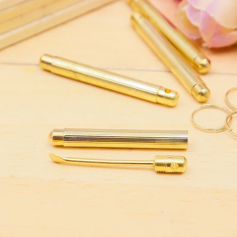 5Pcs/lot Metal Portable Ear Wax Removal Tool Pocket Size Gold Brass Gadgets Mini Spoon Powder Tool Folding Type Hoover Hooteer