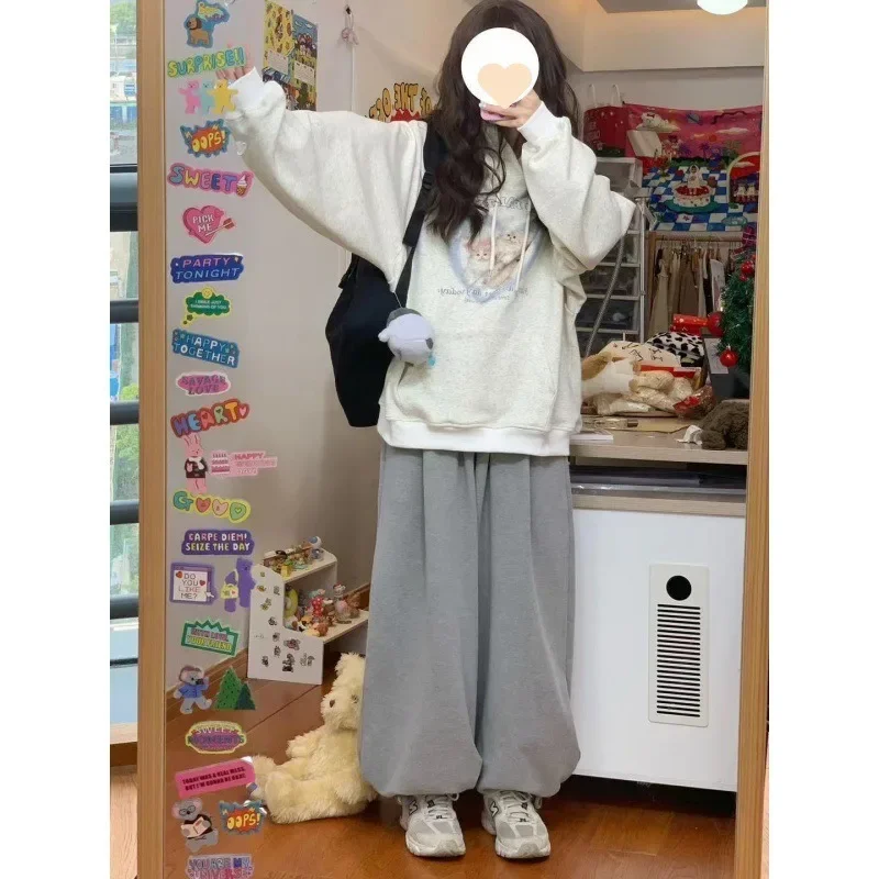 Japanese Korean Fashion Y2k Baggy Sweatpants Women Kawaii Wide Leg Pants Harajuku Casual Oversize Sports Trousers Preppy Pants