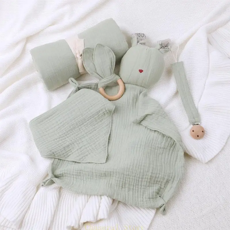 

E7CE 5PCS Newborn Shower Gift Set with Pacifier Clip Rattle Teether Animal Ear Handbell Bib Comfort Blanket Baby Care Product