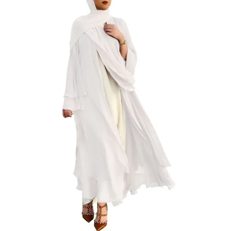 

Fashion Chiffon Abaya Kimono Dubai Muslim Cardigan Abayas Women Casual Robe female Islam Clothes With Belt