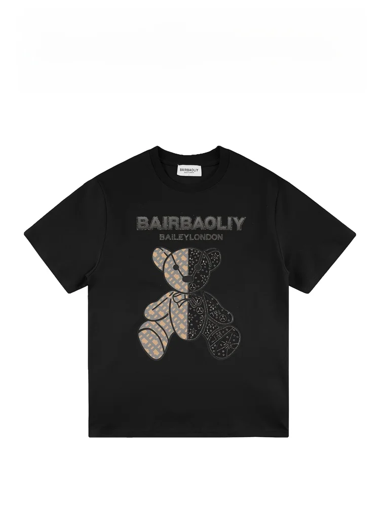 

Мужская футболка BAIRBAOLIY Trendy Bear с коротким рукавом, круглым вырезом, летняя, модная, уличная, из хлопка, полиэстера и спандекса