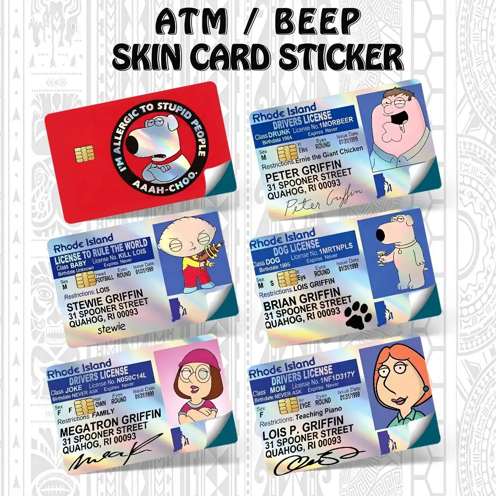 Funny Familys G-Guys Peter Griffin K Bank Credit Cards Bus Pass Stickers Cool Decoration Waterproof 4PCS Card