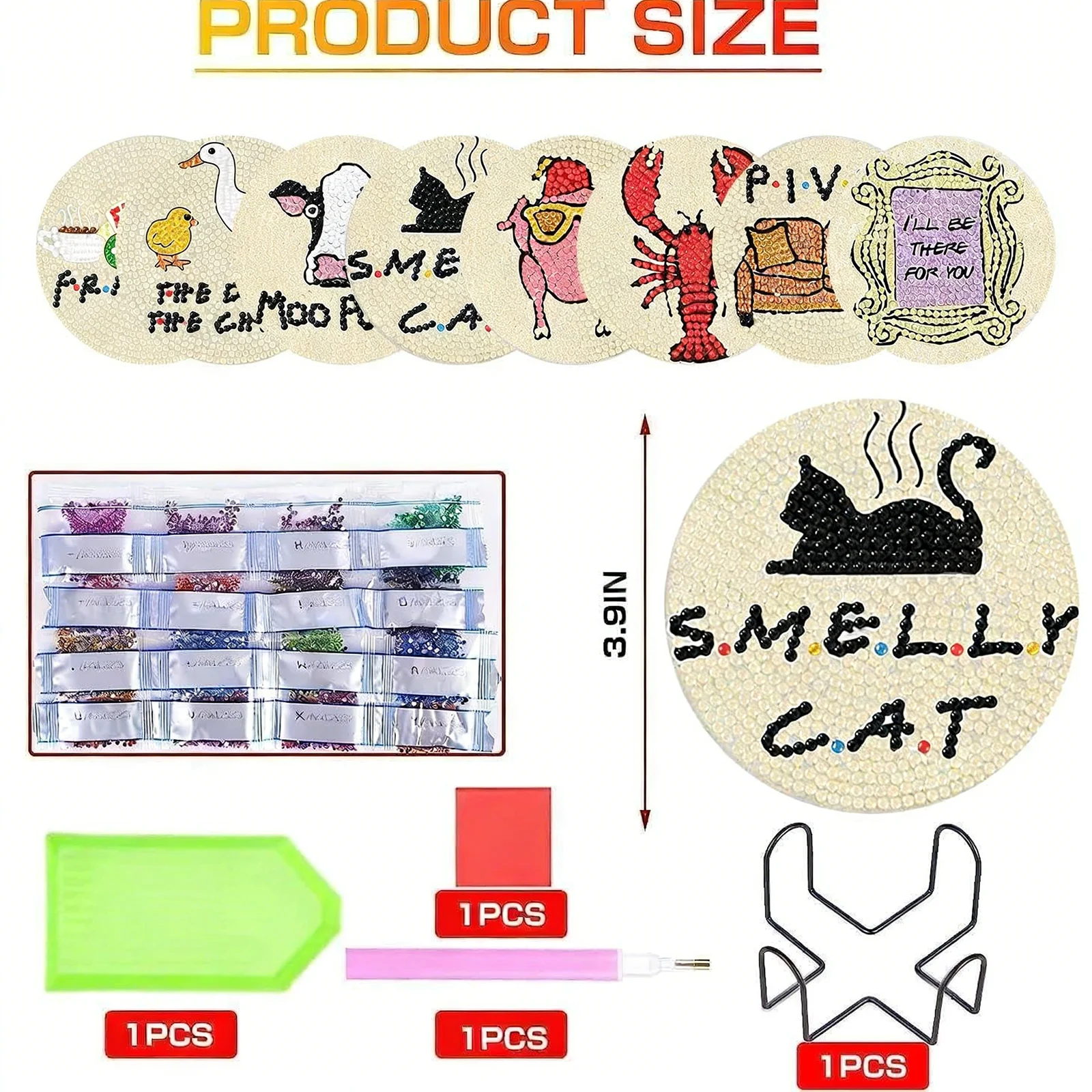 

Vintage Friends DIY Diamond Painting Coasters with Holder Cartoon Character Souvenirs New Arrival Friendship Theme