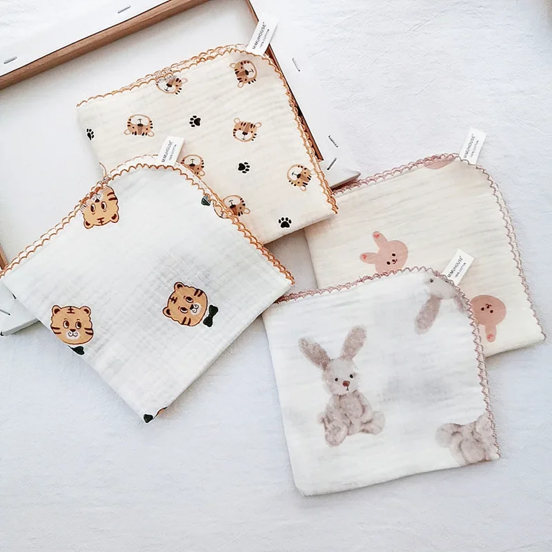 Cute Baby Hand Towel Cotton Muslin Squares Face Towel Newborn Baby Items Handkerchief Soft Saliva Towel Feeding Burp Cloths