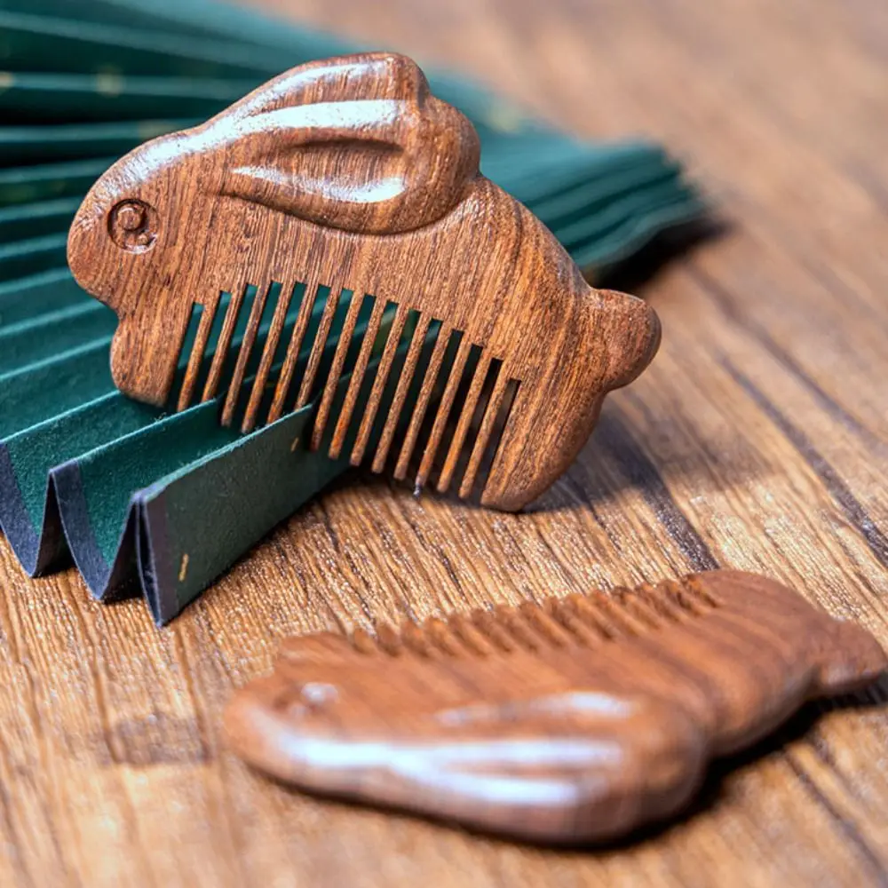 Fashion Rabbit Sandalwood Comb Scalp Nose Massage Wood Comb Head Blood Circulation Relieve Stress Mini Comb Brush Gift