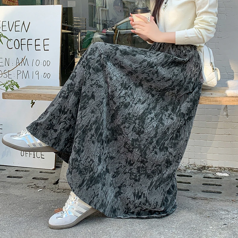 Seoulish Herbst Winter Woolen frauen Regenschirm Lange Röcke 2025, Neue Lose Vintage Floral Gedruckt Plissee A-linie Röcke Weibliche