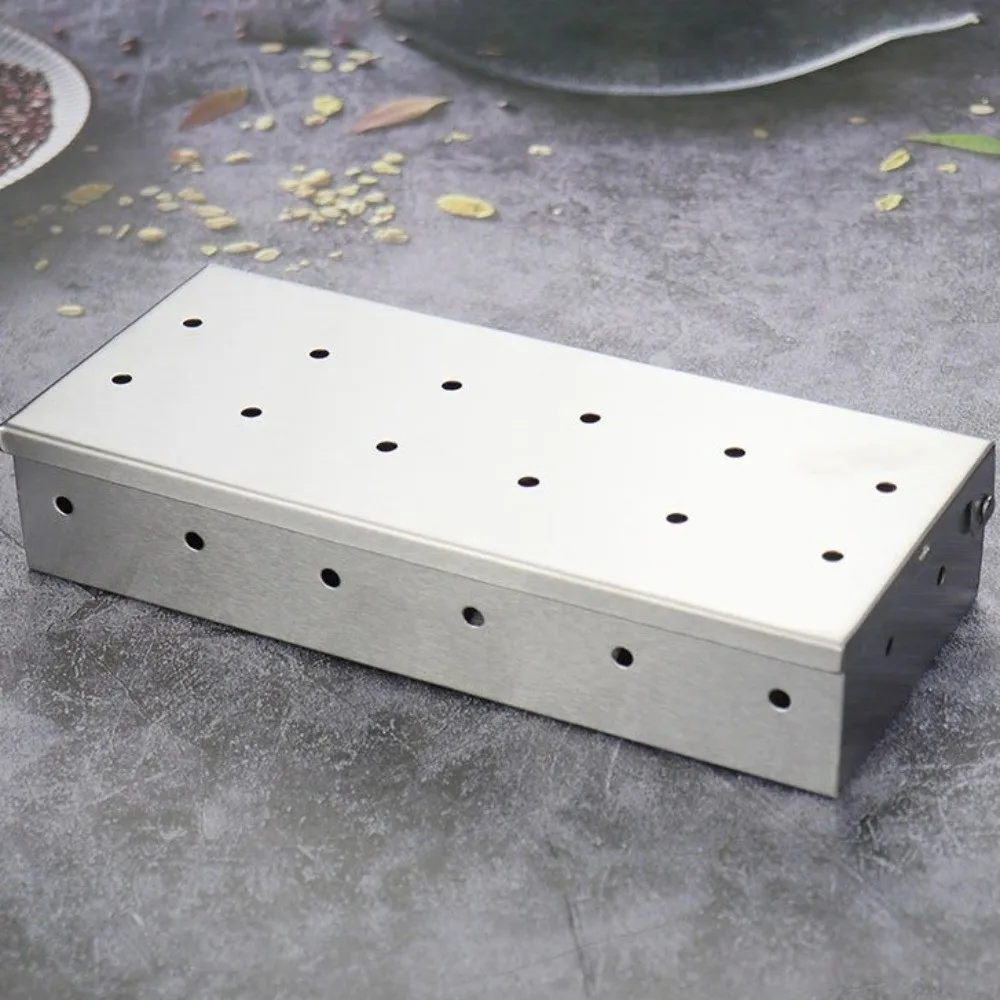 

Stainless Steel BBQ Smoker Box Thickened Won't Warp Grill Roast Charcoal Box Vent Wood Chips Box For Indoor Outdoor