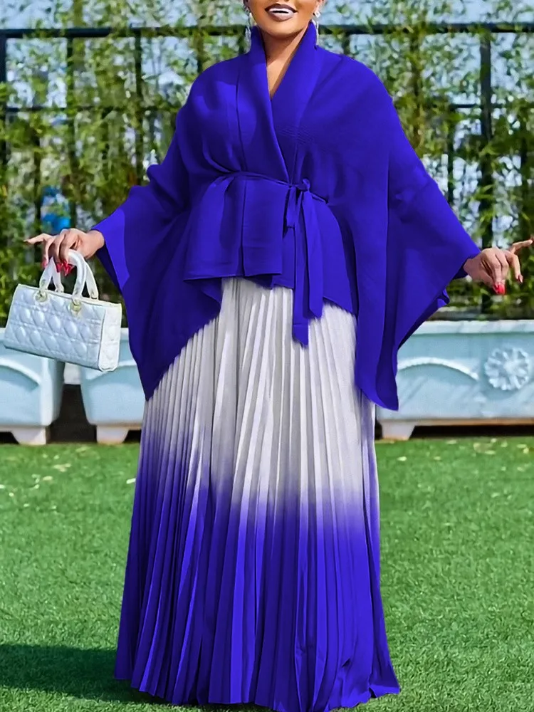Two Piece Set Plus Size Clothes Spring Autumn V Neck Long Sleeve Top And Maxi Skirt Women Sets High Streetwear Casual Beach Suit