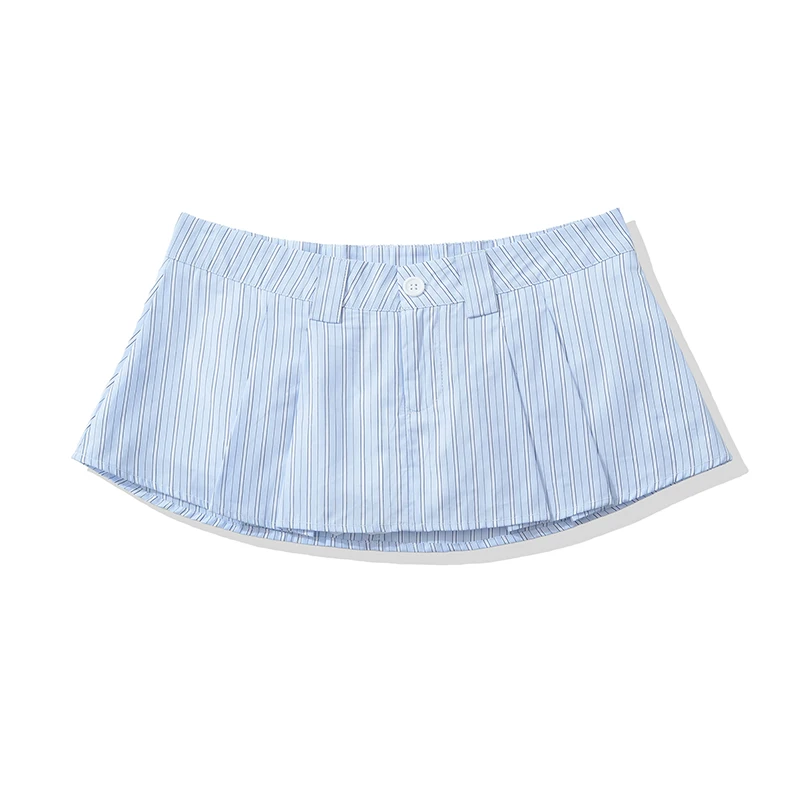Summer Women  Vertical Stripe Mini Skirt Low Waist  A‑Line Short Skirt Y2K Preppy Street Bottoms