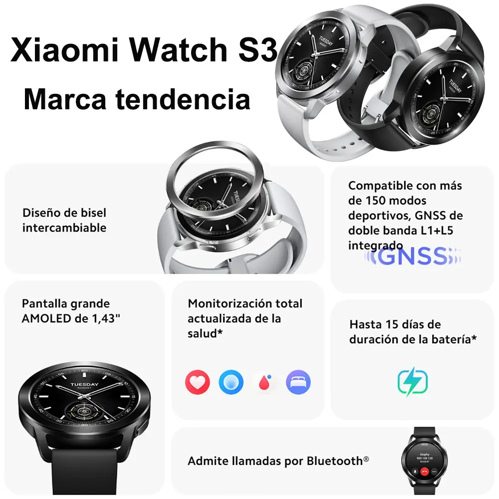 Wersja globalna Xiaomi Smart Watch S3, BT 5.2, tętno we krwi, 1.43 \