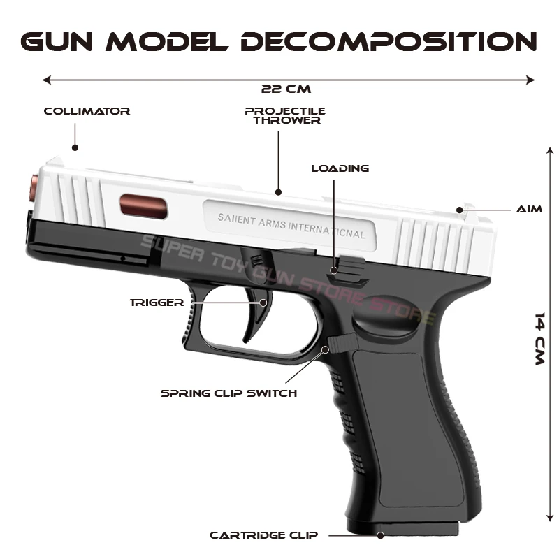 Pistola giocattolo G18. Pistola ad aria compressa Pistola CS Arma da tiro Pistola giocattolo Guscio automatico che lancia pistola giocattolo a proiettile morbido (smontaggio rapido)