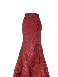 1pcs/lot Women Skirt vintage Style Retro Mermaid Skirt Vintage Long Ruffle Slim Fishtail Skirt lace-up long print skirt