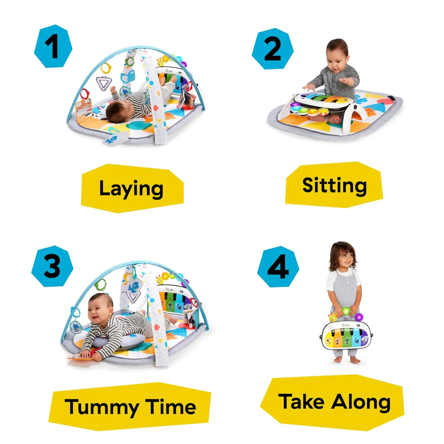 4-in-1 Kickin' Tunes เพลงและภาษาเล่นยิมและเปียโน Tummy Time กิจกรรม Mat ‎ ต้องใช้แบตเตอรี่ AA 3 ก้อน สหรัฐอเมริกา