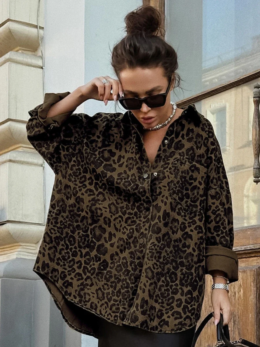 Bornladies Retro Leopard Print Shirt British Style  Office Lady Casual Jacket Long Sleeved  Autumn Fashion  New Women\'s Jackets