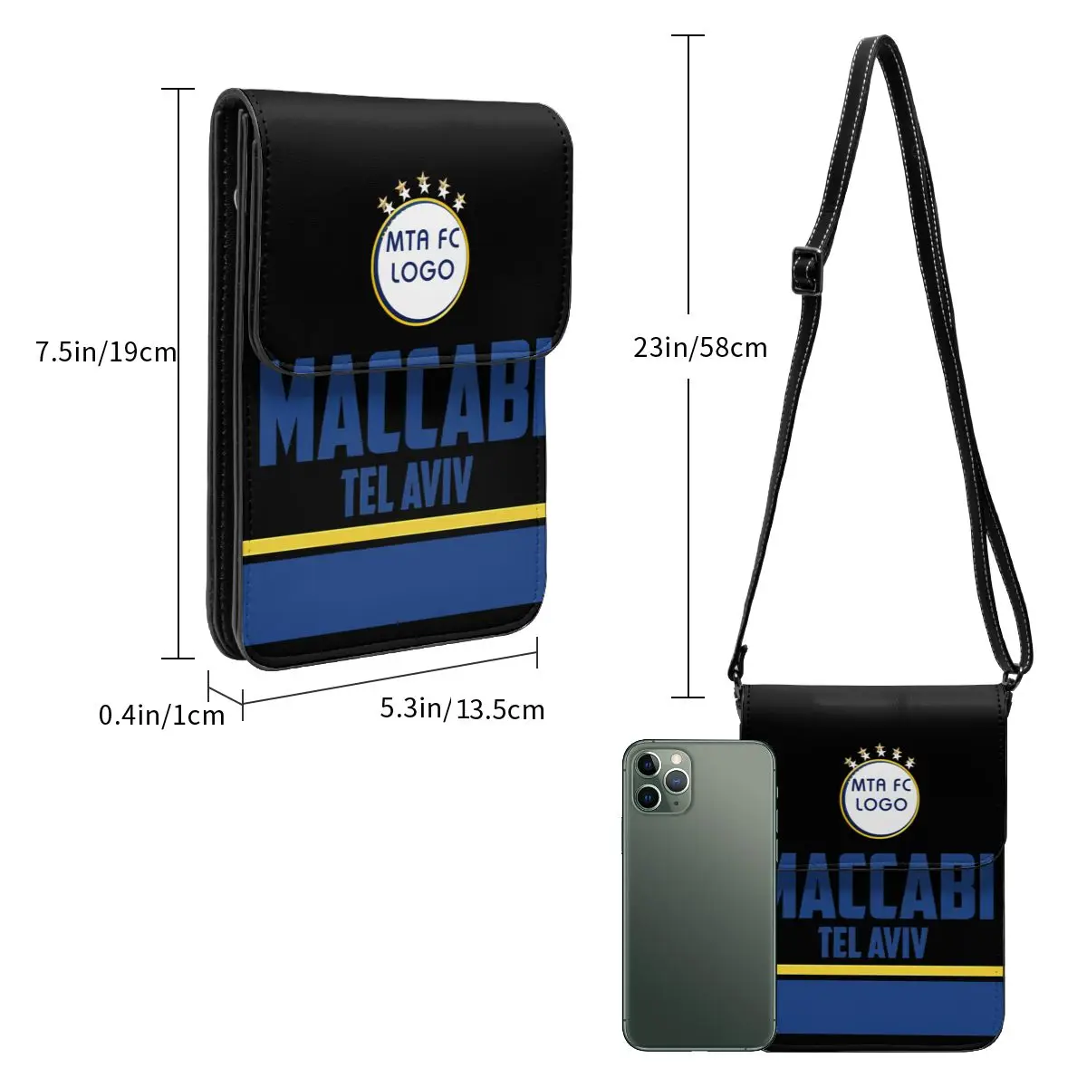 Maccabi Tel Aviv Mobiele Telefoon Portemonnee Handtas Crossbody Tas Schoudertas Met Verstelbare Riem