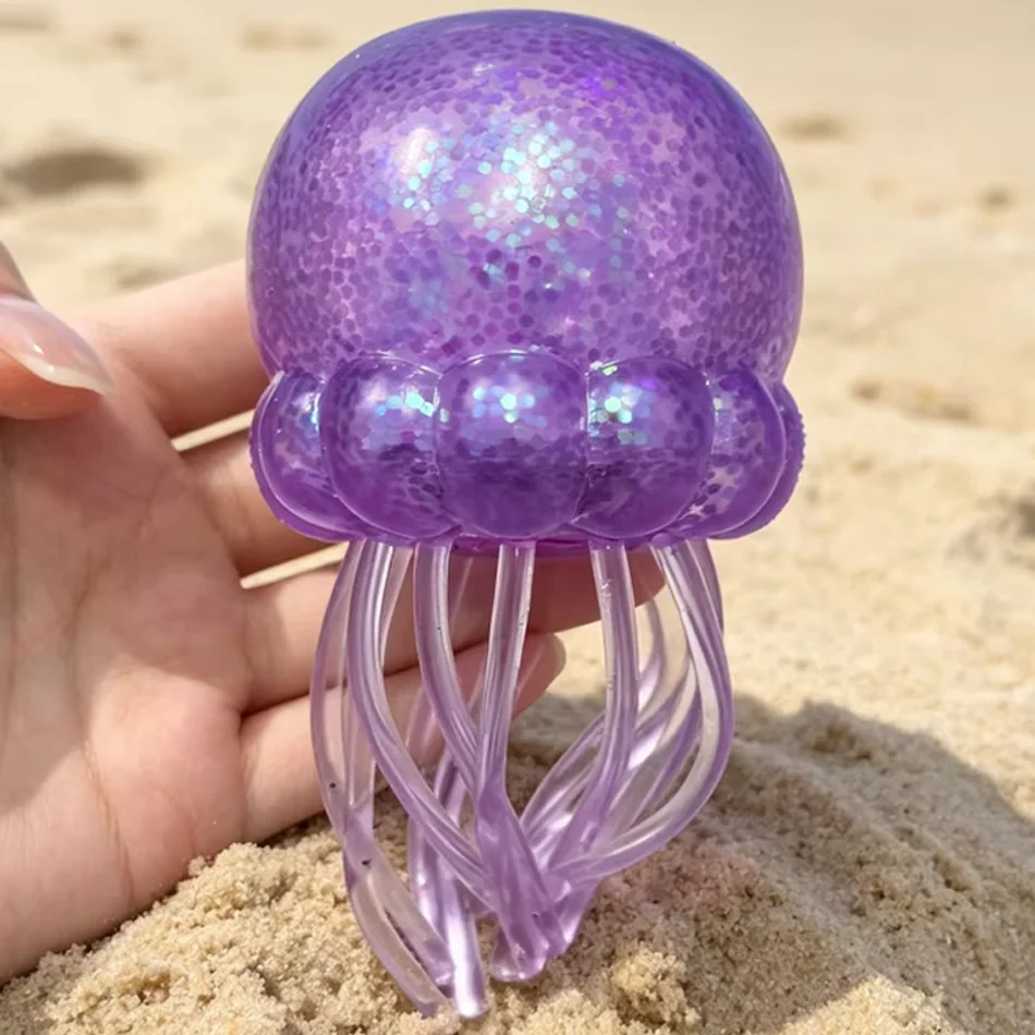 Glitter Octopus Squishy Toy Soft Stress Relief Fidget Toy Squeeze Jellyfish Squishy Compression Decompression Toy for Kid Adults