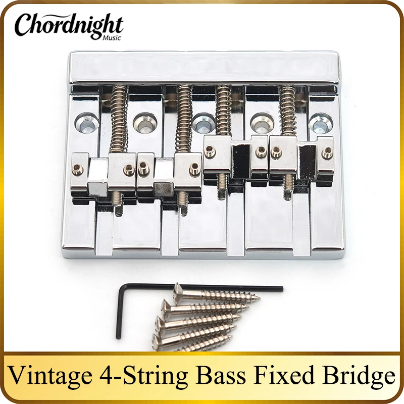 Vintage 4 String Bass Bridge 82.3x63.5MM String Bottom Through String Spacing 19MM Bass Fixed Bridge Black/Chrome