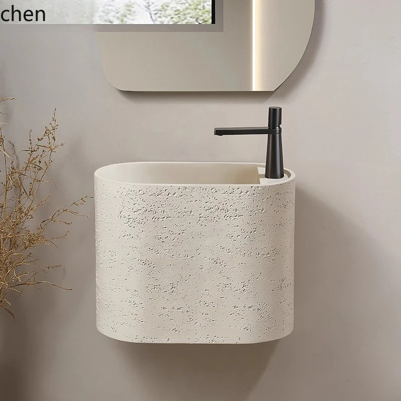 YFY wabi-sabi wind travertine  integrated art wall-mounted bathroom cabinet toilet wall-mounted small apartment washstand