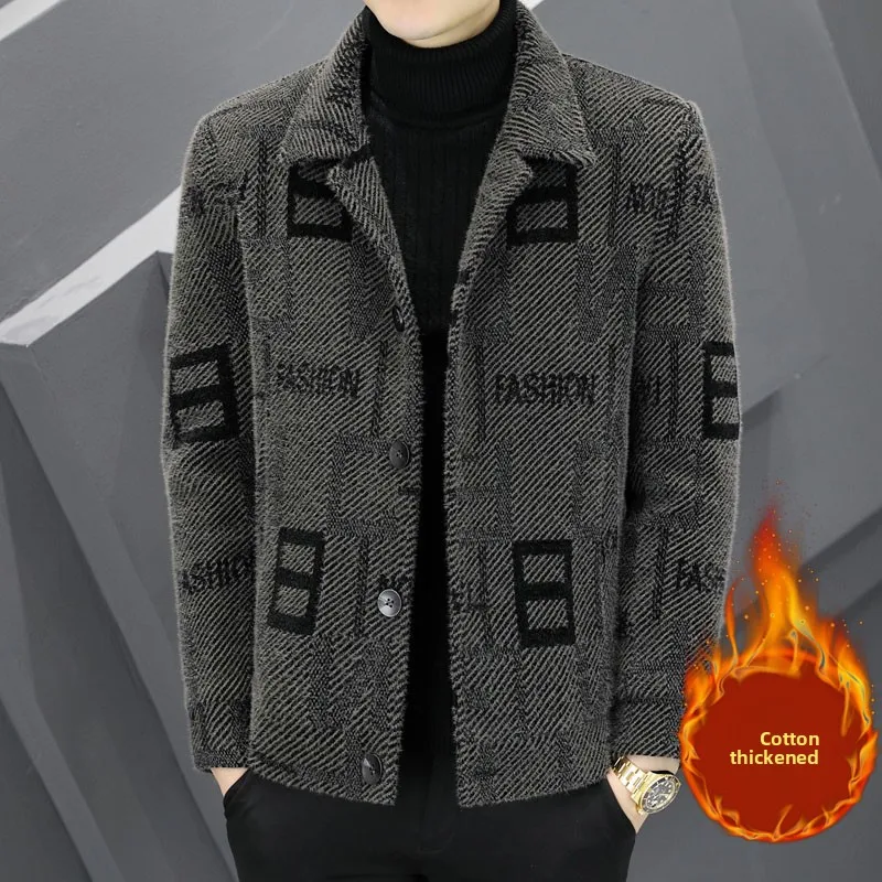 

Men's Winter Thiened Cotton Lined ort Jaet Golden Mink Velvet Korean Sle Slim Fit Youth Woolen Coat ort Sle Windb...