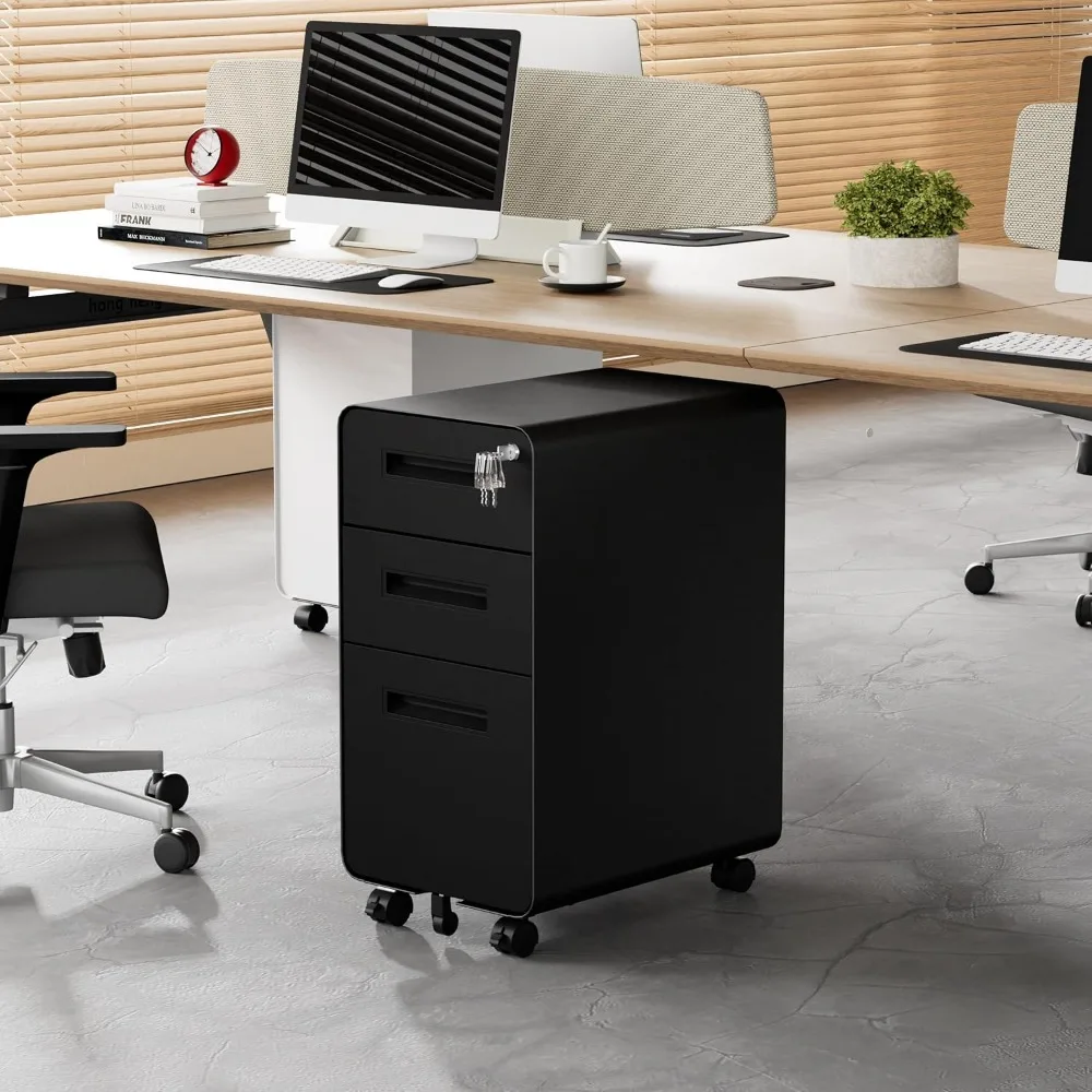 Secure Mobile Metal File Cabinet with 4 Keys, 3-Drawer Lockable Storage for Home Office, Under Desk, Pre-Assembled