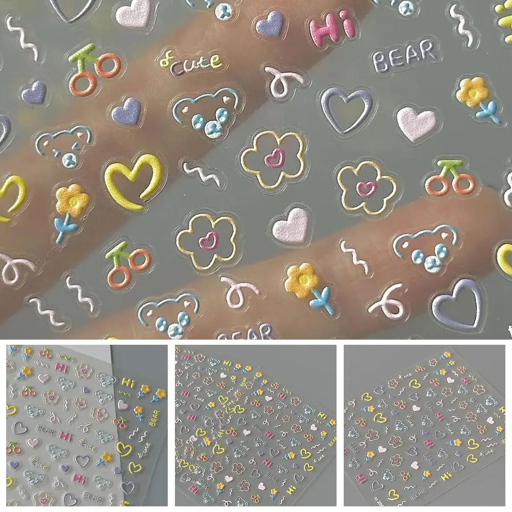1/3PCS Nieuwe Leuke Nail Sticker Cartoon Zachte Reliëf Cartoon Stickers Zelfklevende Nail Art Decoratie Decal nail Art Sticker