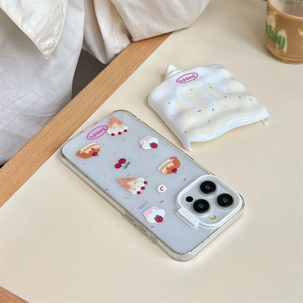 Korean Cute Cake Melt Ice Cream Phone Case For iPhone 15 Pro 12 14 13 Pro Max Cover Silicone Shockproof Protective Cases Funda