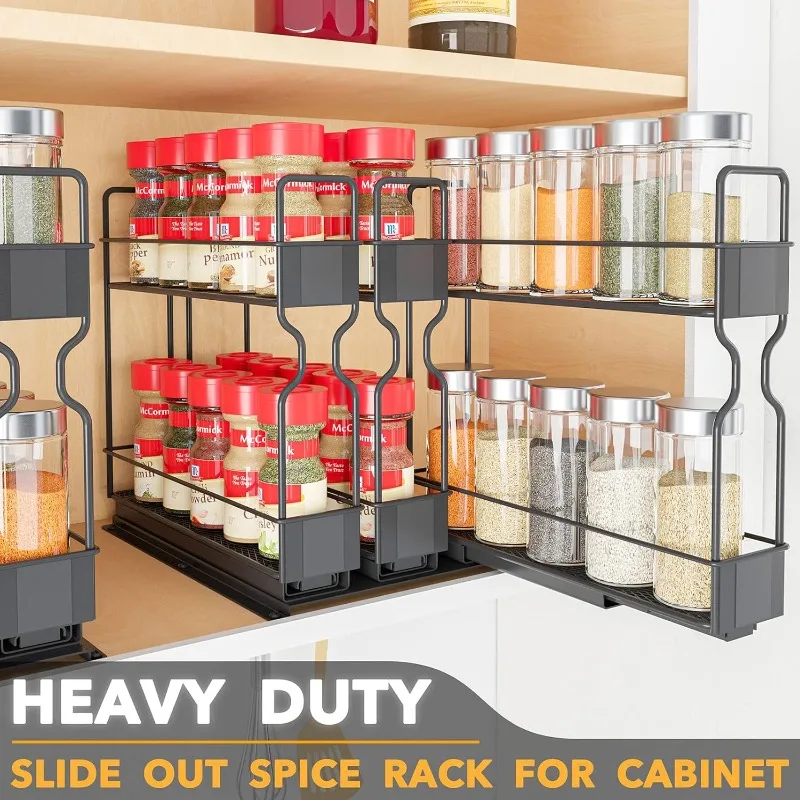 

Pull Out Spice Rack Organizer, Heavy Duty Slide Out Seasoning Kitchen Organizer, Cabinet Organizer, With Labels, 7.7" W
