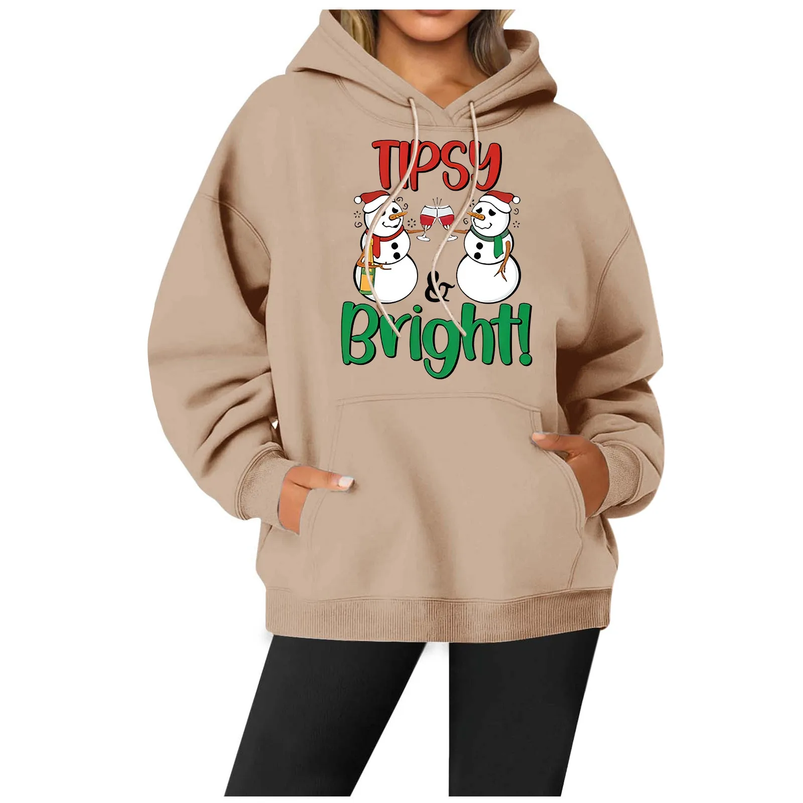 

Christmas Costume Ladies Snowman Wine Glass Monogrammed Sweatshirt Winter Crew-Neck Long-Sleeved Hooded Jumper Casual Hoodie