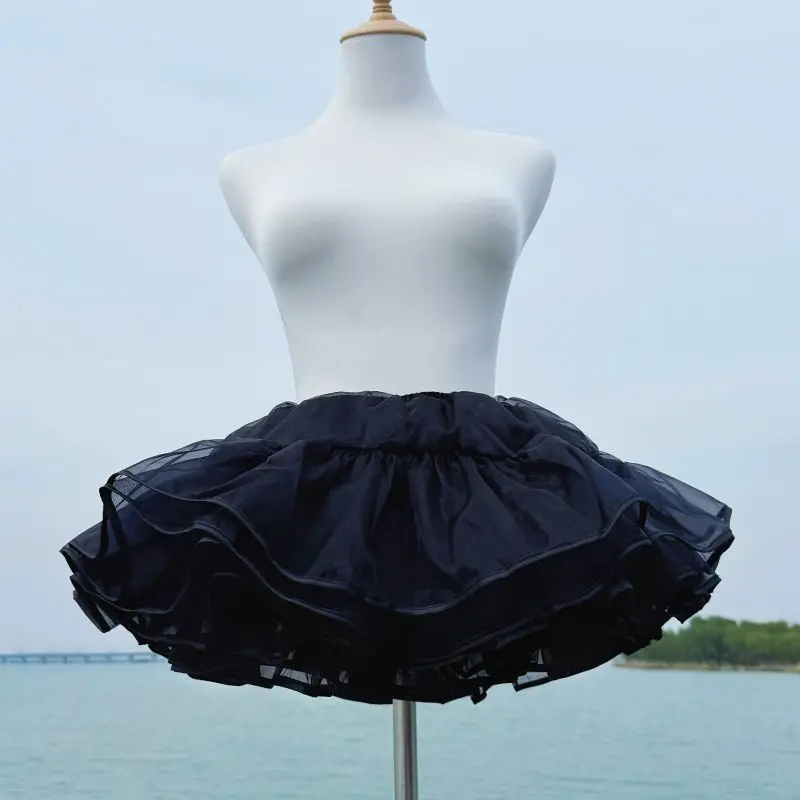 Kurzer Lolita-Petticoat, gewalttätiger Stil, ohne Knochen, weicher Mesh-Krinoline, flauschiger Pettiskirt für den Alltag, süße Lolita-Moderöcke, Schwarz – Detail 11