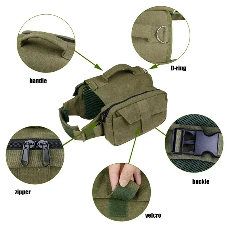Dog Pack Hound Dog Saddle Bag for Travel Camping Hiking Rescue Medium & Large Dog Tactical Bag Tool Kit 2 Capacious Side Pockets