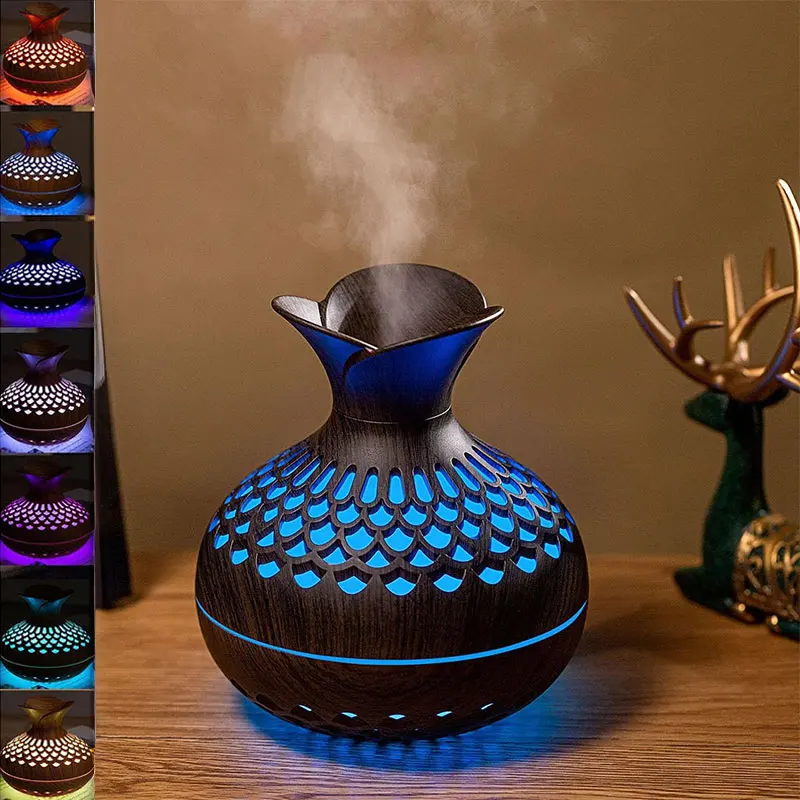 

Бесшумный увлажнитель воздуха с дизайном под деревянную вазу, многофункциональный увлажнитель воздуха с разноцветной подсветкой, увлажнитель-ночник с питанием от USB