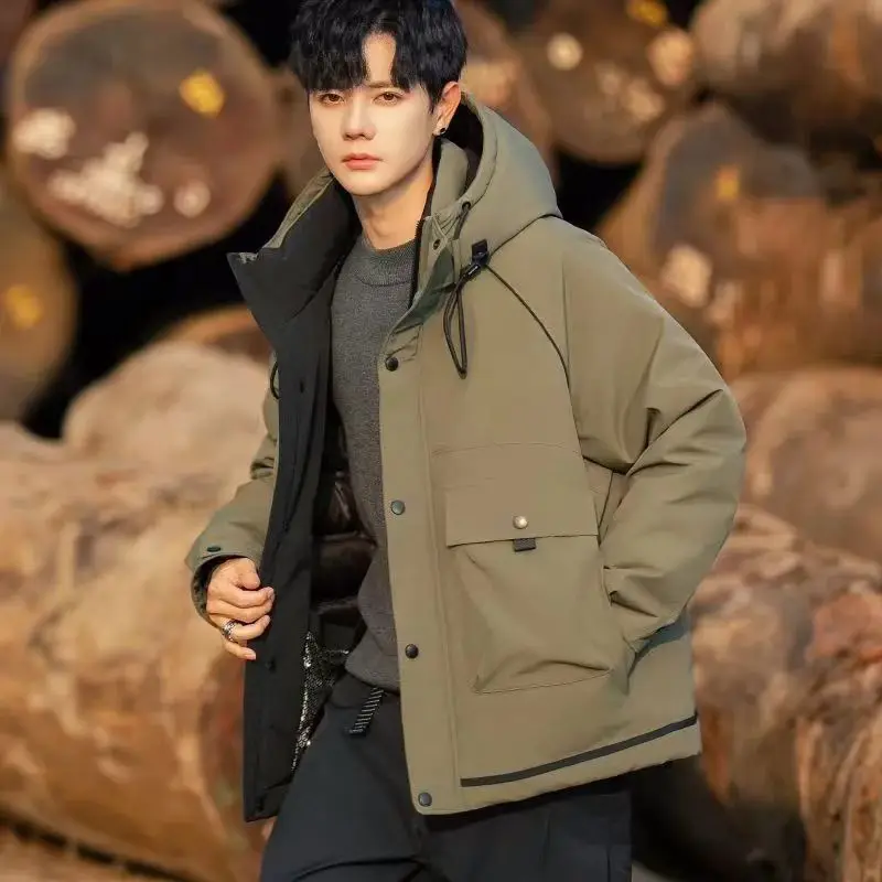

Men's Winter Hooded down Jaet 2025 Faionable Du down Korean Sle Thiened Casual Warm Slim Fit Ci Leisure Wear