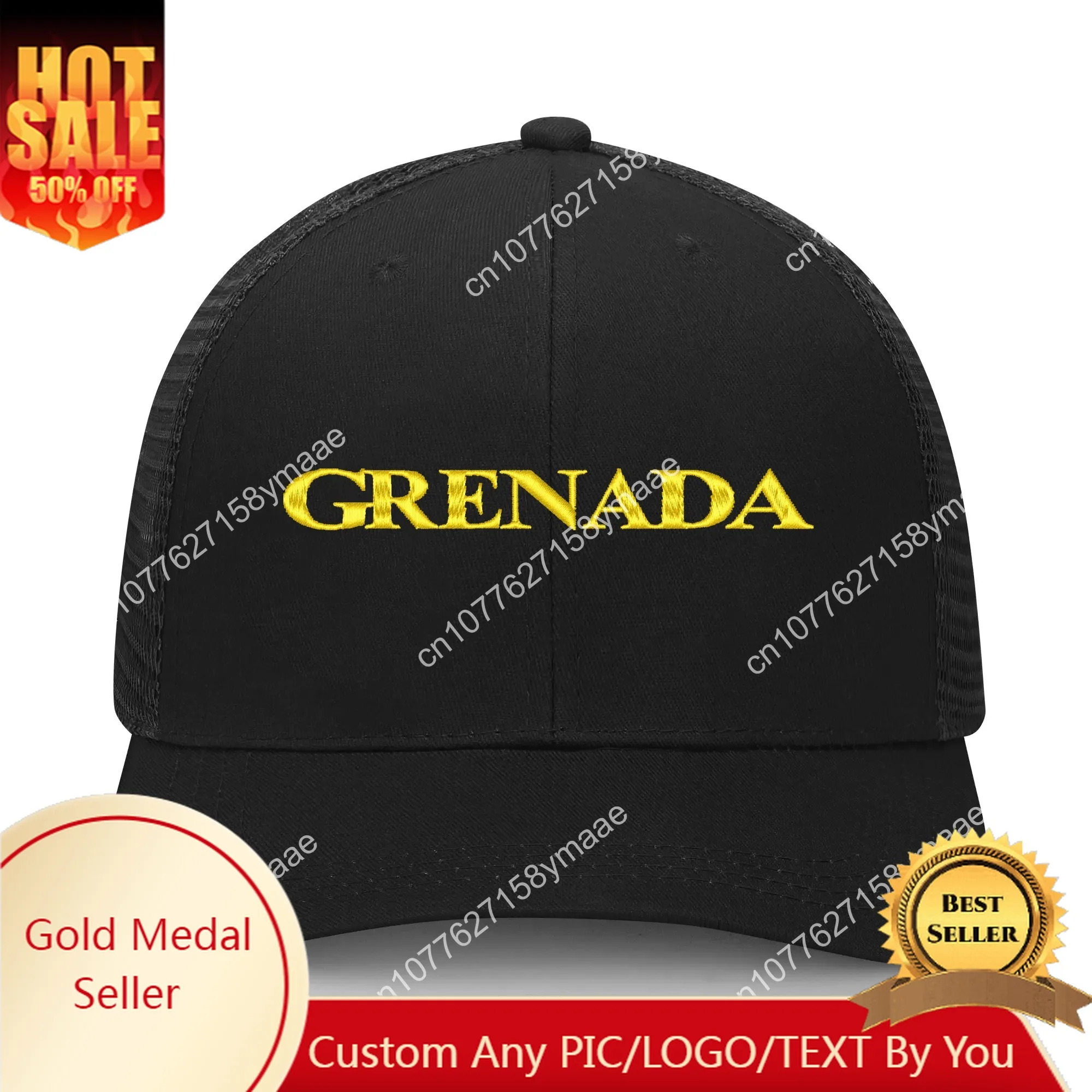 Grenada Flag Embroidery Hat Mens Womens Sports Baseball Hat Breathable Mesh Pop Summer Sun Visor Headwear Custom Made Caps Logo