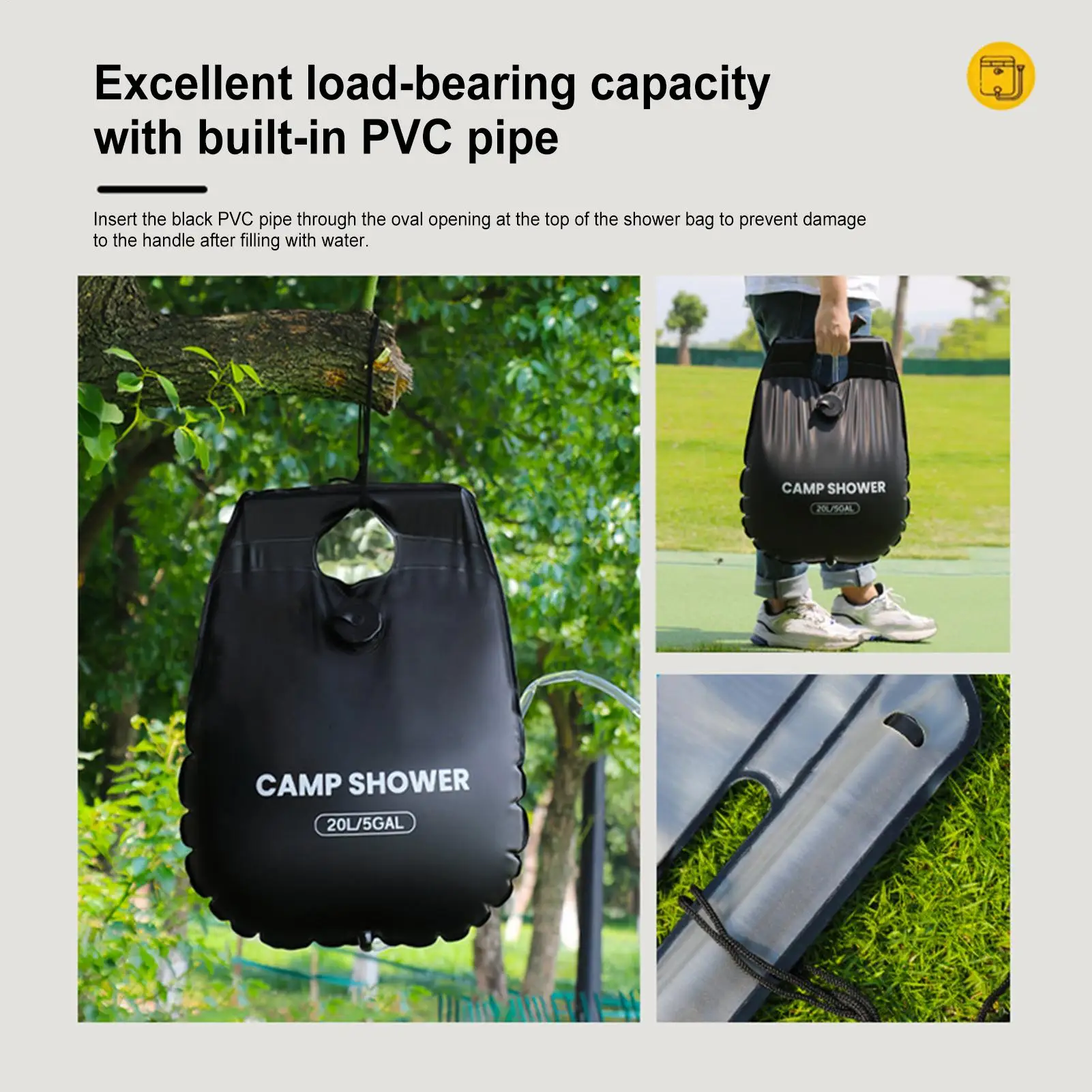 Camp Shower Bag Solar 20L/5 Gallon Outdoor Bath Kit With Hose Solar Heated Shower Bag For Outdoor Bathing Beach Travel Road Trip