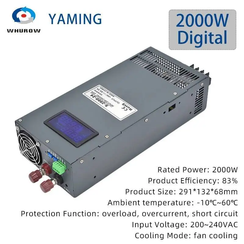 1500 واط عالية الطاقة 1000W2000W تحويل التيار الكهربائي 12V24V36V48 محول الجهد المستمر الحالي شاشة ديجيتال قابل للتعديل
