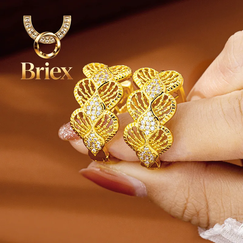 

Briex Jewelry Luxury 24K 9999 Pure Gold real gold Women's Fashionable Hollow-out Diamond-studded Geometric Earrings