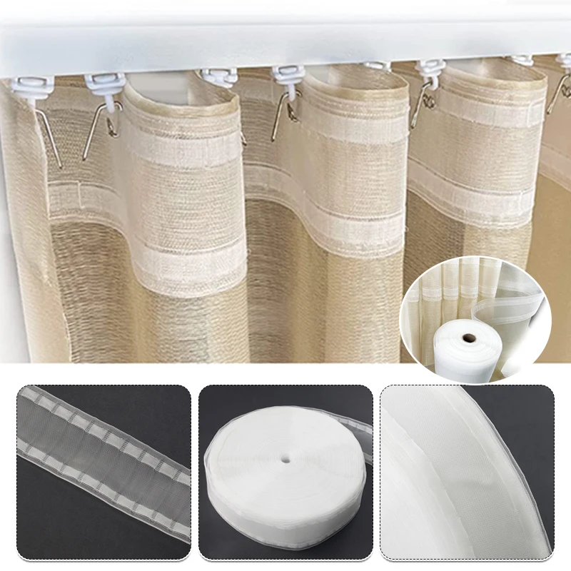 

10/20M Curtain Heading Tape Pinch Pleat Tape Diy Transparent Rod Tape Nylon Home Sewing Window Hook Curtains Accessories Ribbon