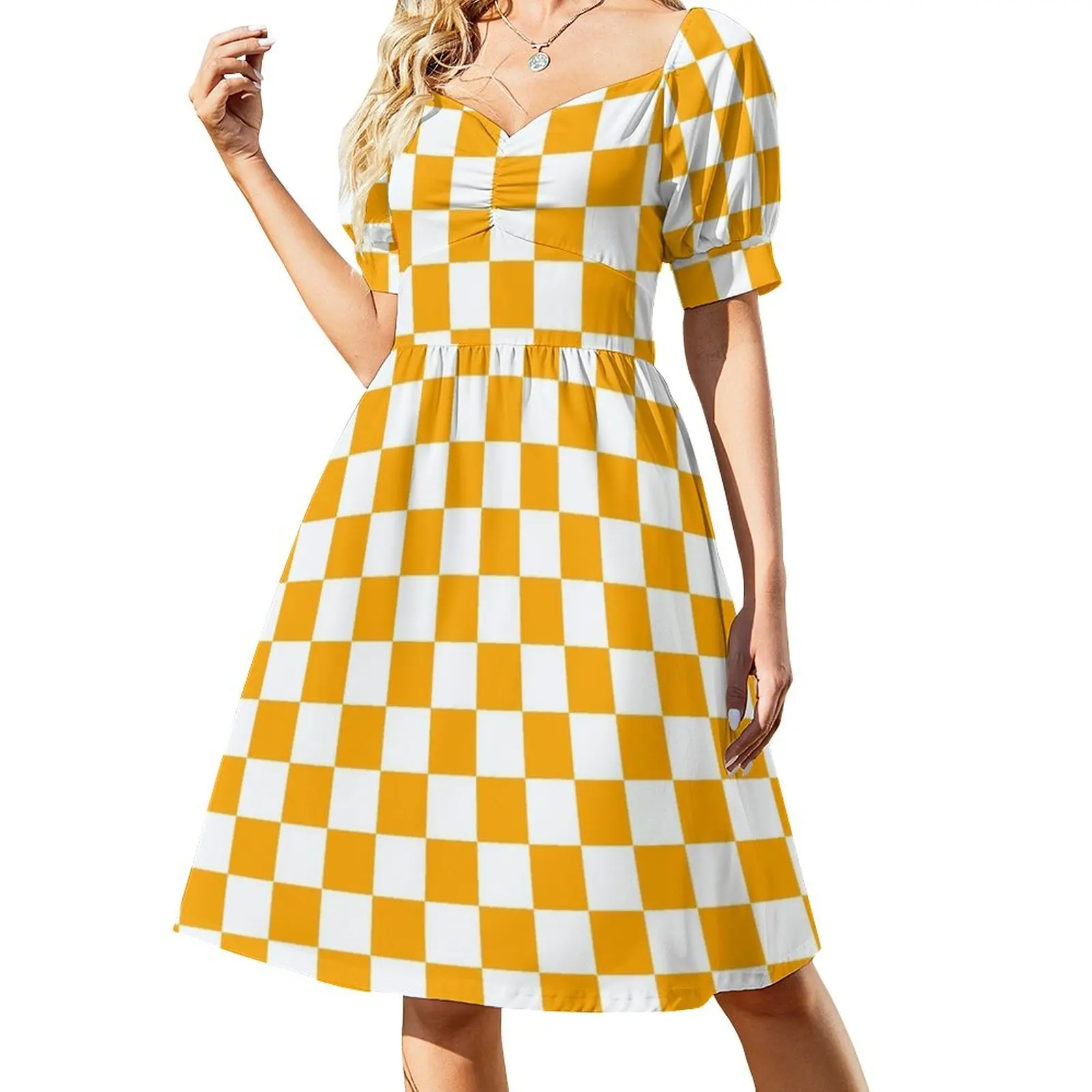 Orange And White Checkerboard Pattern Sleeveless Dress ladies dresses for women 2023 women's clothing summer 2023 novelties