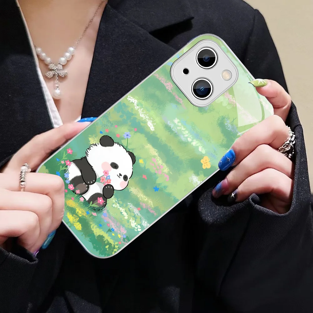 Fubao panda Phone Case Tempered Glass For iphone 14 13 12 11 Pro Mini XS MAX 14Plus X XS XR Fundas