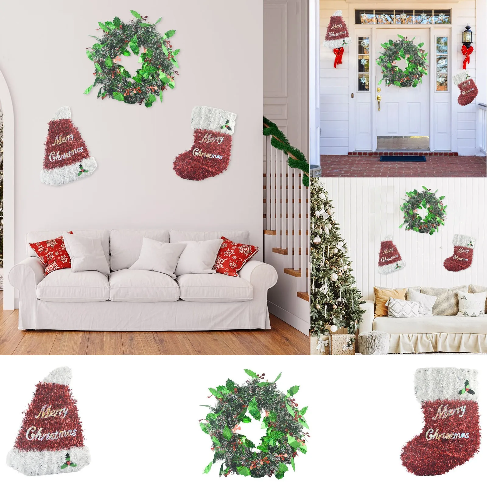 

Christmas Wreath Decoration Snowflake Plastic Socks Garland Ornaments Christmas Wreath Fireplace Christmas Wreath Decorations