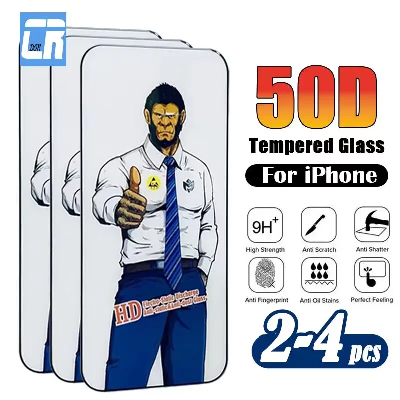 

2-4PCS 50D Screen Protector Tempered Glass for iPhone 16 15 14 13 12 11 Pro Max Protective Glass for iPhone 16 15 14 Plus 13mini