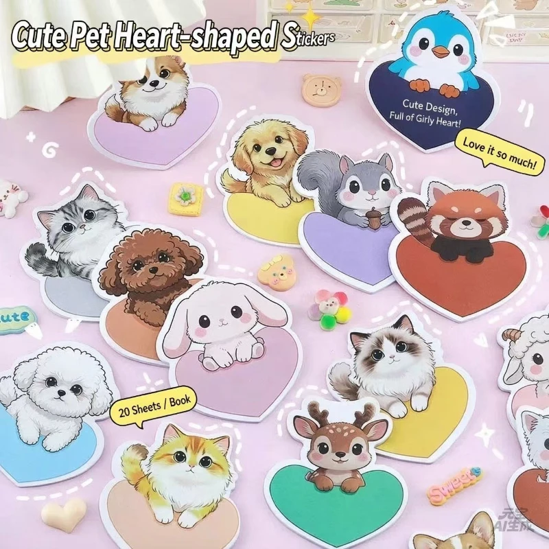 Office School Supplies Cute Heart Shaped Cute Pet Notes Cartoon Animal Mini Student Message Geometric N Stickers Can Be Torn