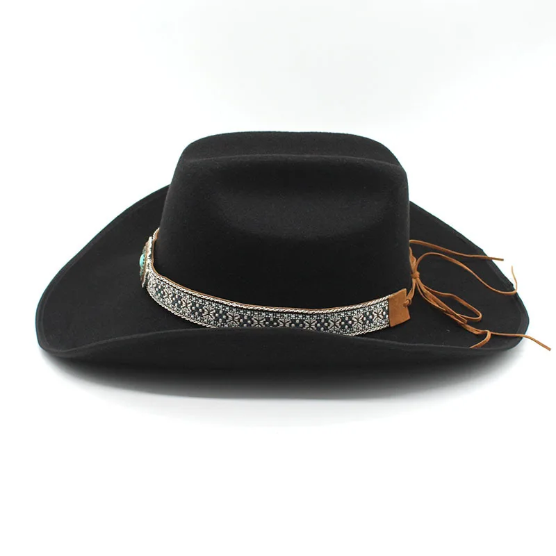 Neue Männer Frauen Künstliche Woolen Western Cowboy Hüte 9,5 CM Breite Krempe Party Kleid Hüte Gentleman Dame Jazz Cowgirl Kappe – Detail 11
