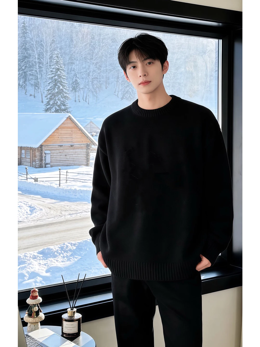 

Cleanfit Men's Fce Lined round Ne Knitwear Bla Base Layer irt Inner Wear Comfortable Loose Fit Winter Season